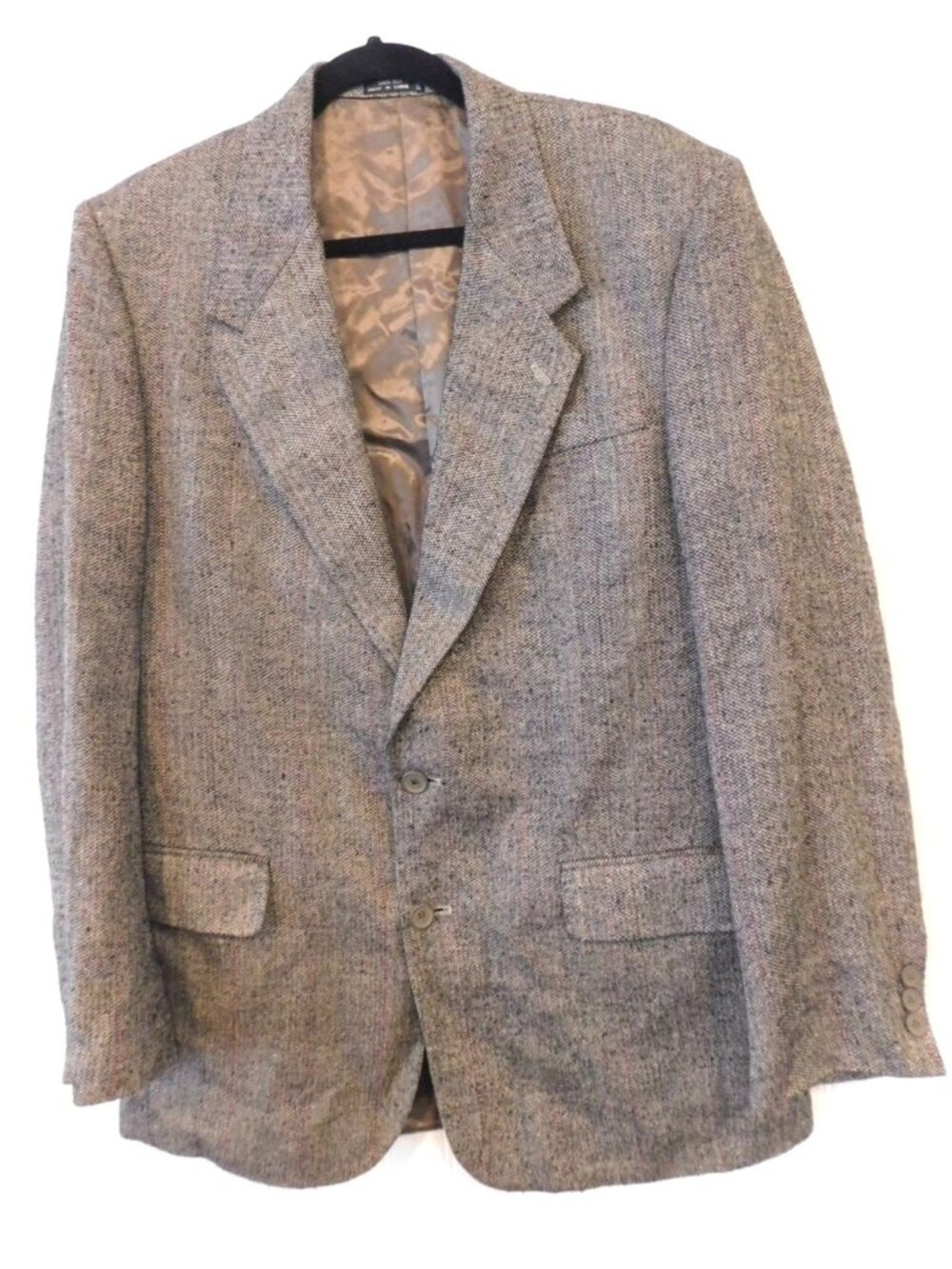 GGG Clothes Silk Blazer Mens 42" Brown Gray Herringbone Sport Coat Old Money